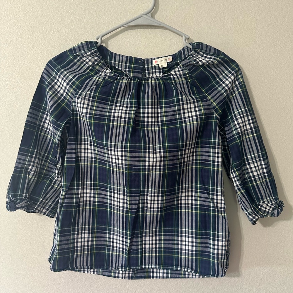 Crewcuts Navy and White Plaid Top with Green Accents
